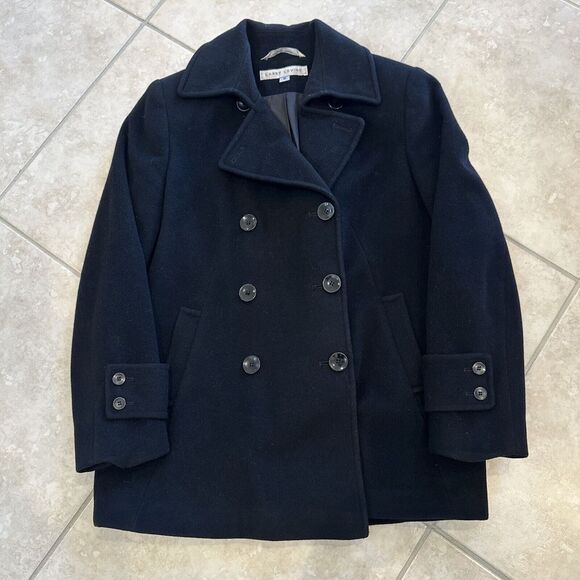 VTG Larry Levine Camel Hair & Lambswool Black Double Breasted‎ Coat jacket sz 10 - Picture 1 of 10
